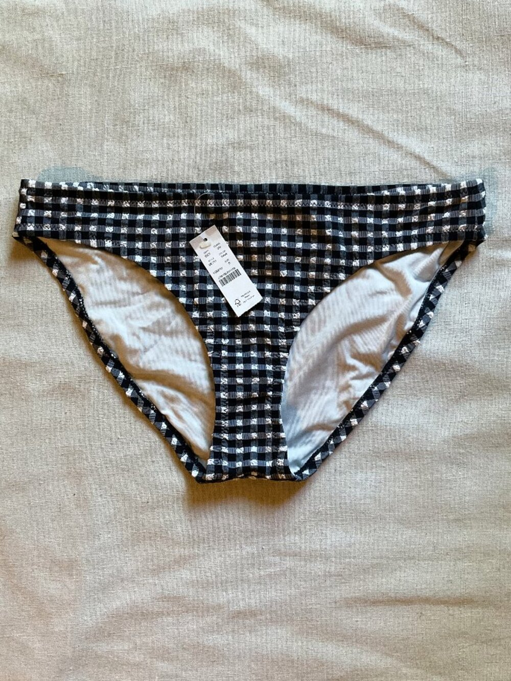 NWT J Crew Women’s Gingham Seersucker Bikini Bottom, Navy/White, Sz S